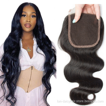 Lan-Daisy Peruvian Body Wave Human Hair Lace Closure 4X4 Free Part  150% Density  Three Part And Middle Part Closure